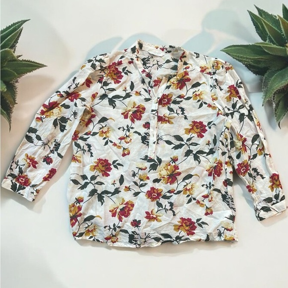 🍓 Lucky Brand Meghan Pop Over Women's Floral Long Sleeve Top Size S - Picture 4 of 5